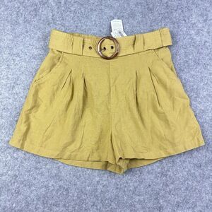 American Eagle Linen Blend Shorts Women S Mustard Yellow Belted Pleated Boho NEW